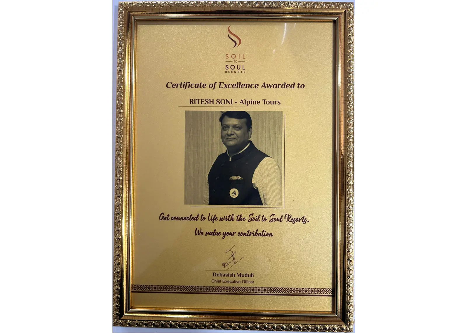 Certificate of Excellence Awarded Soil To Soul Resotrs