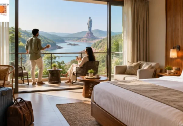 Family enjoying a comfortable holiday stay near a scenic destination